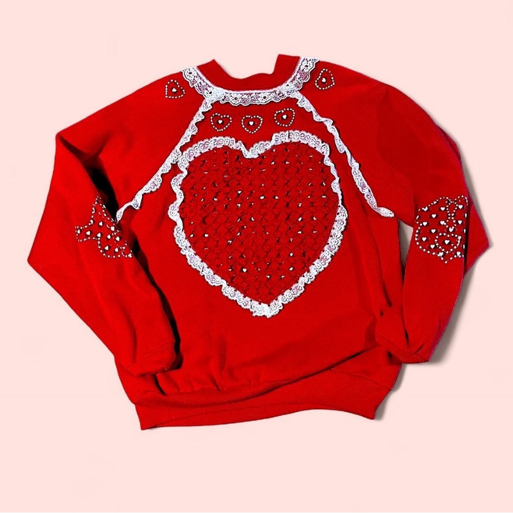 Tultex Red Lace-Trimmed Sweatshirt